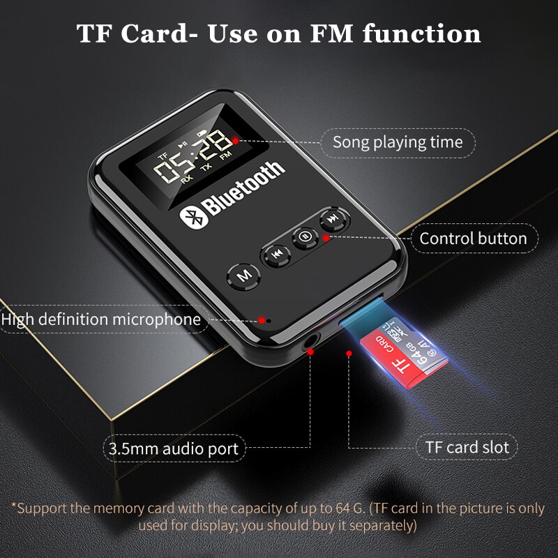 Thiết Bị Nhận Tín Hiệu Bluetooth 5.0 Không Dây Có Giắc Cắm 3.5MM Hỗ Trợ Gọi Rảnh Tay Cho Loa / TV / Xe Hơi
