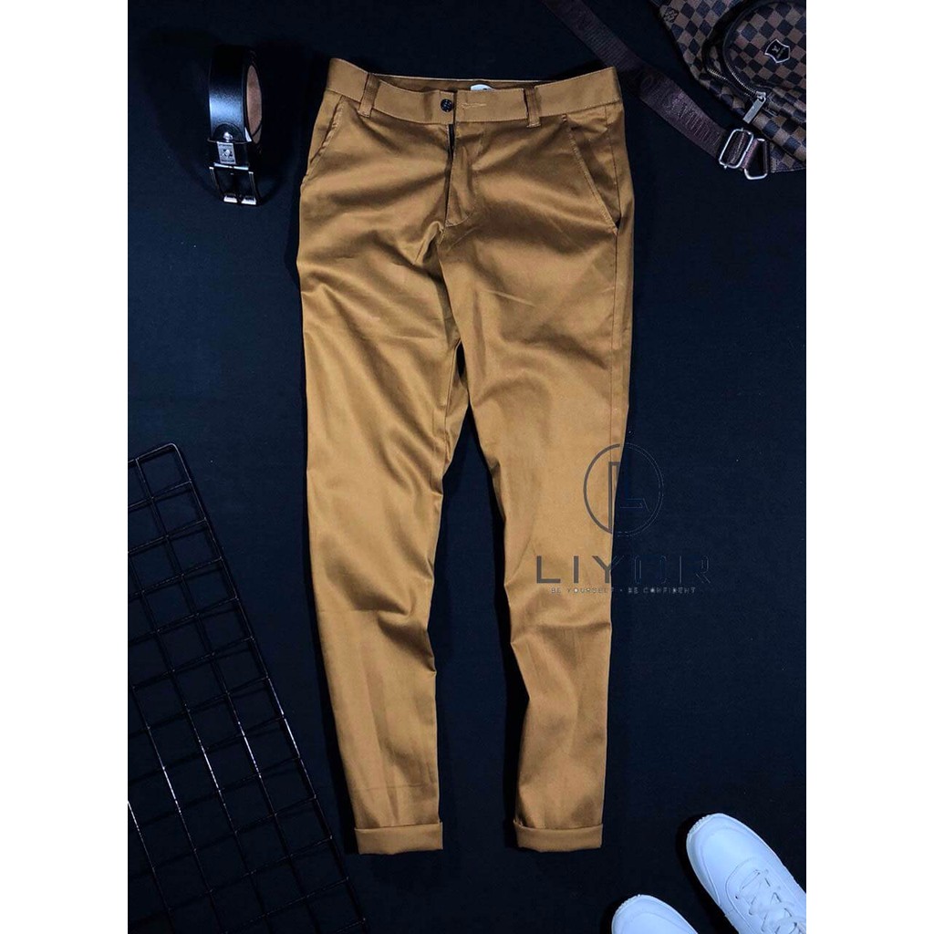Quần kaki nam (HỖ TRỢ ĐỔI SIZE) dài form ôm tôn dáng thiết kế trơn đơn giản - Liyor - QDKK001