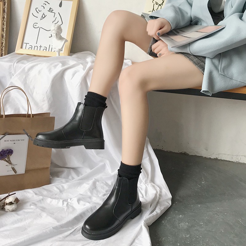 Boots cao cổ nữ Meimei T8.32 Giày bốt phong cách ulzzang kiểu dáng Chelsea boot chất liệu da PU | BigBuy360 - bigbuy360.vn