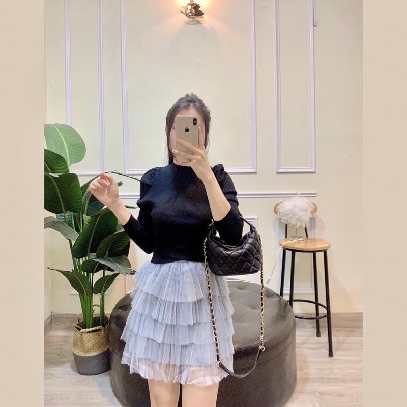 Chân váy 5 tầng cạp nhũ
