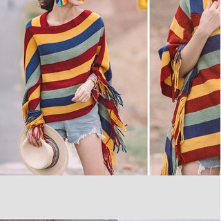 (sẵn) Khoác len bohemian sắc màu