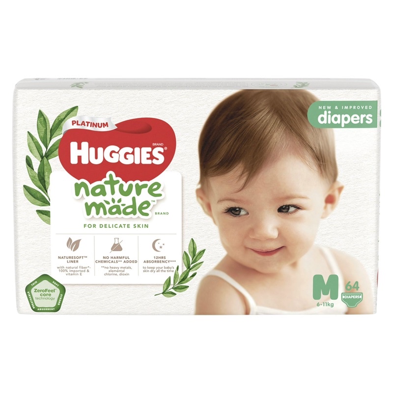 TẢ/BỈM DÁN/QUẦN HUGGIES PLATINUM NATURE MADE NB60 /S82/M58/L44/XL38/XXL26