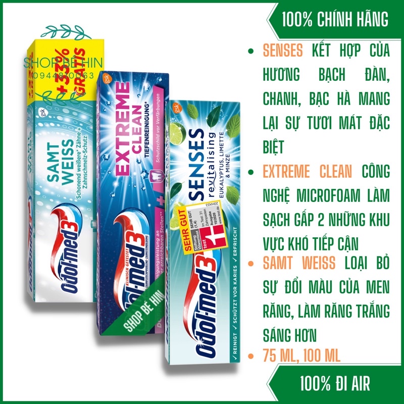 Kem đánh răng Odol Med 3 (odol-med3) ngừa sâu răng, làm sạch mảng bám, cho hàm răng trắng sáng, Hàng Đức chính hãng