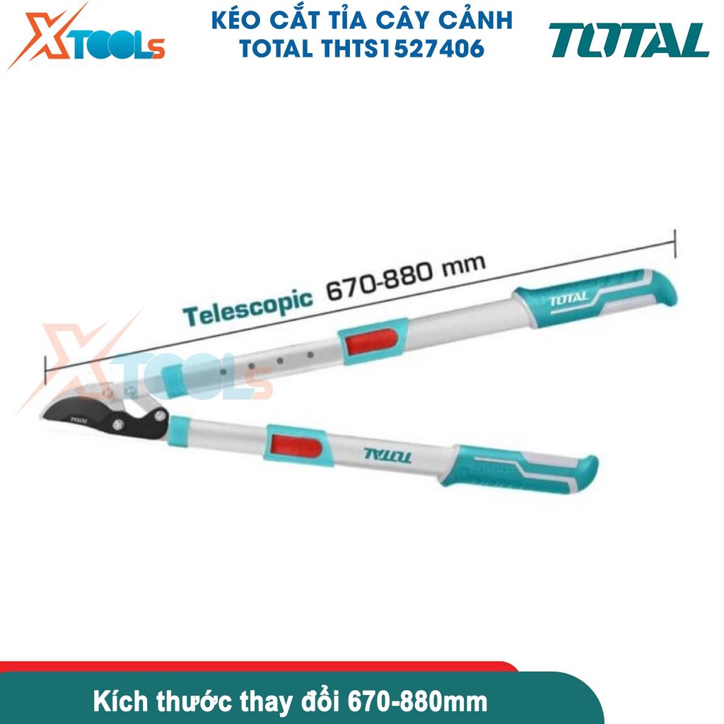 Kéo cắt tỉa cây cảnh lưỡi cong TOTAL THTS1527406 kích thước thay đổi 670-880mm, đường kính cắt tối đa 25mm - CHÍNH HÃNG