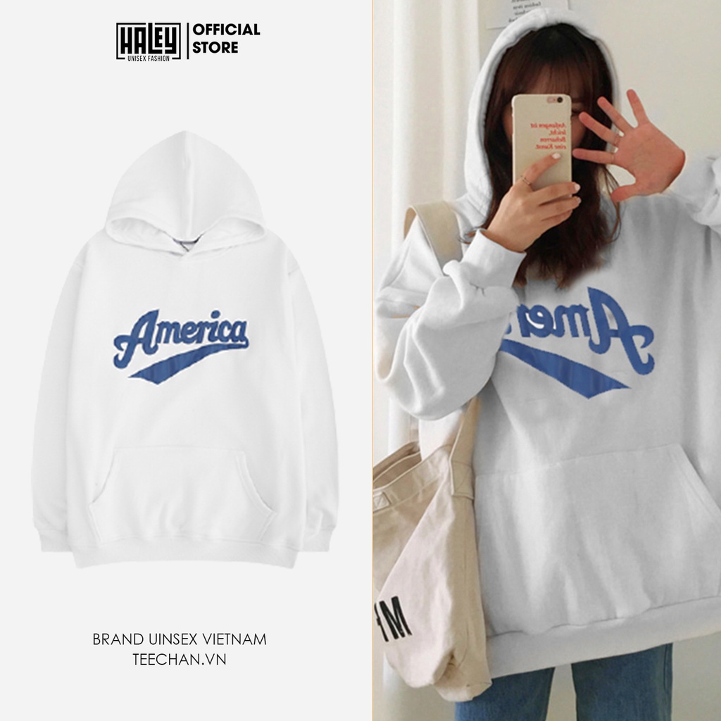 Áo hoodie nam nữ unisex nỉ bông HALEY America Hàn Quốc mã HD208 Chất nỉ đẹp dày - Quà tặng ngẫu nhiên