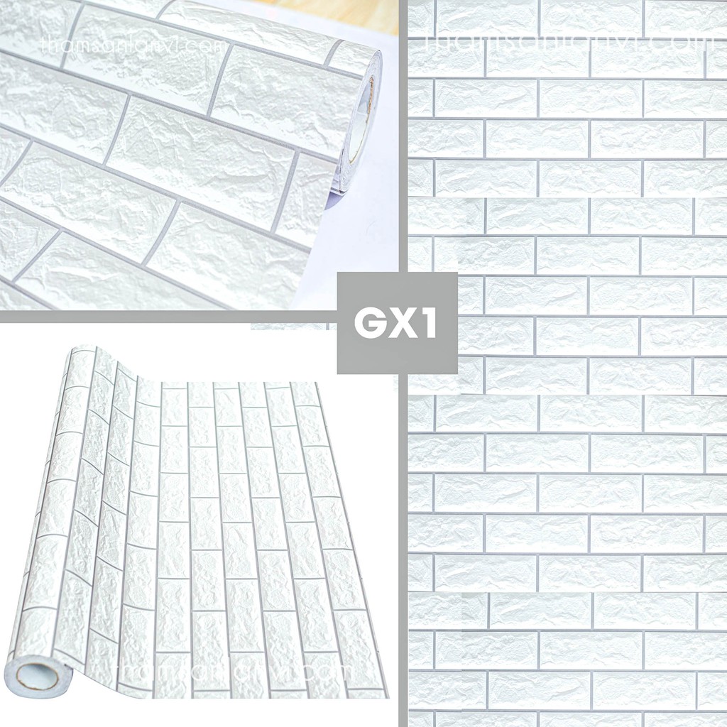 Giấy dán tường decal hoạ tiết giả gạch 3D có sẵn keo bóc dán mặt sau khổ 1,2m