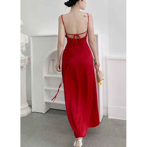 D1673 ĐẦM 2 DÂY NHÚN NGỰC XẺ ĐÙI DỰ TIỆC
