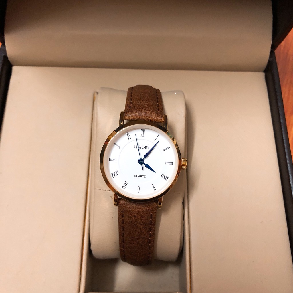 Cặp Đồng hồ nam nữ HALEI mặt tròn dây da thời thượng | BigBuy360 - bigbuy360.vn