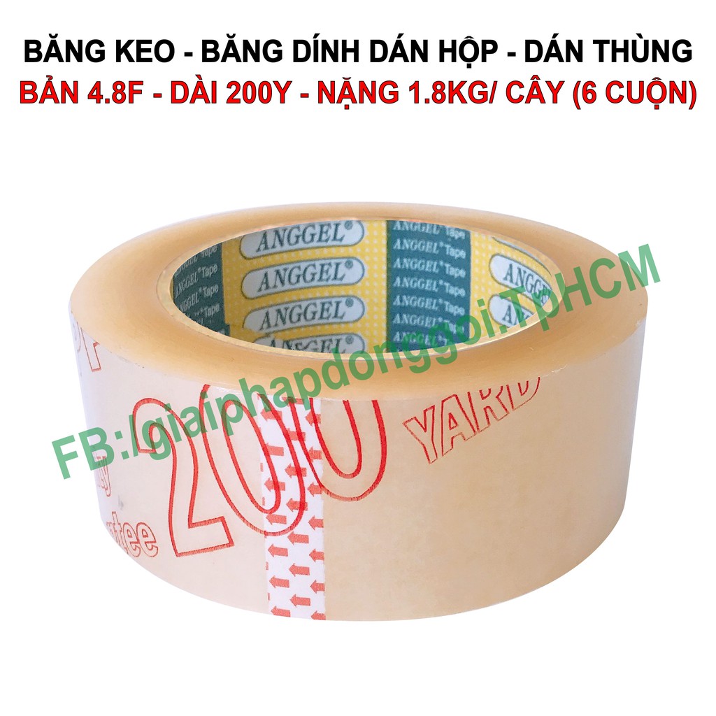 Băng keo trong siêu dính 200Y, Nặng 1.8kg/ cây, Dày 50 Mic, Bản 4F8, Băng keo dán thùng, dán hộp giá rẽ, GreenBlueBox