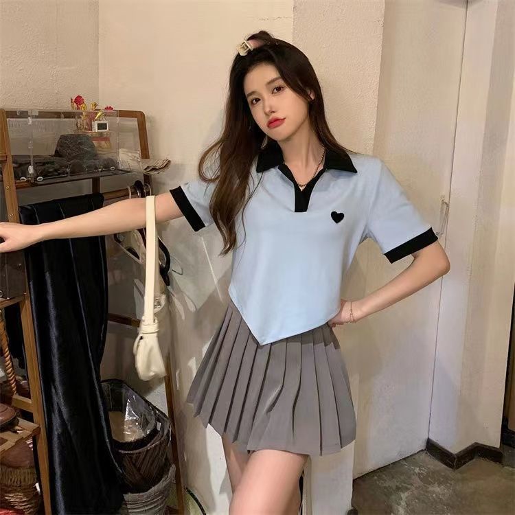Áo polo COZOK ngắn tay thêu hình trái tim xinh xắn