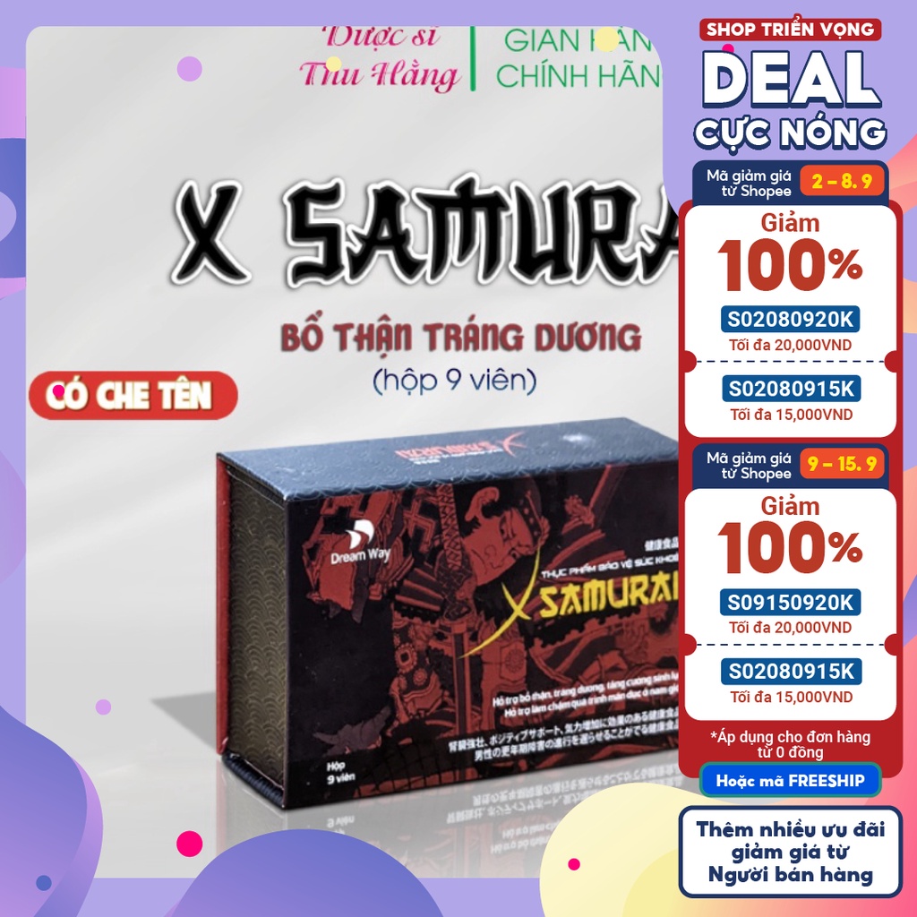 Kẹo ngậm phòng the XSAMURAI - Viên ngậm tăng cường sinh lý dòng duy trì, không phản ứng phụ (hộp 9 viên) - Có che tên