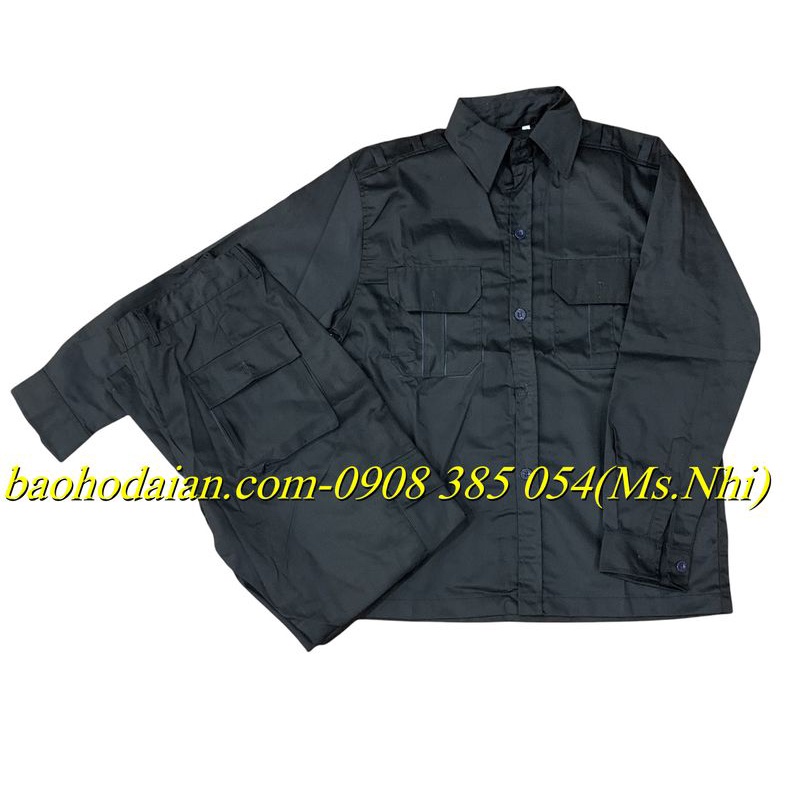 Quần áo vệ sĩ dài tay màu đen vải kaki 65/35 thấm hút mồ hôi- Hình thật