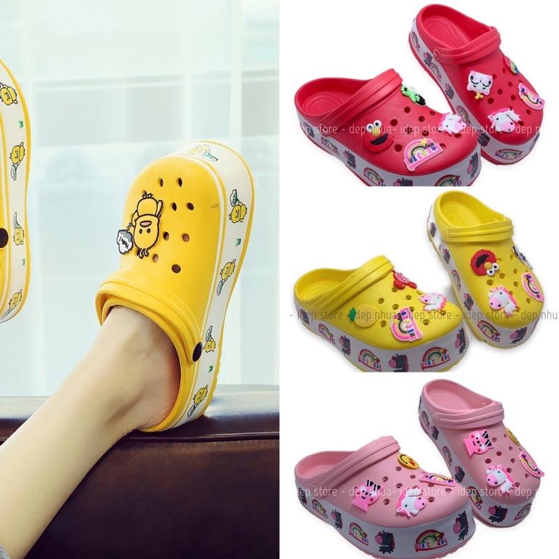 [HCM] Dép sục Cross Pony nữ đế độn tăng chiều cao (Tặng 08 Jib/ Sticker) siêu nhẹ đi biển đi mưa Maipy SL018