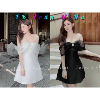 Đầm rớt vai phối voan đính đá hoa