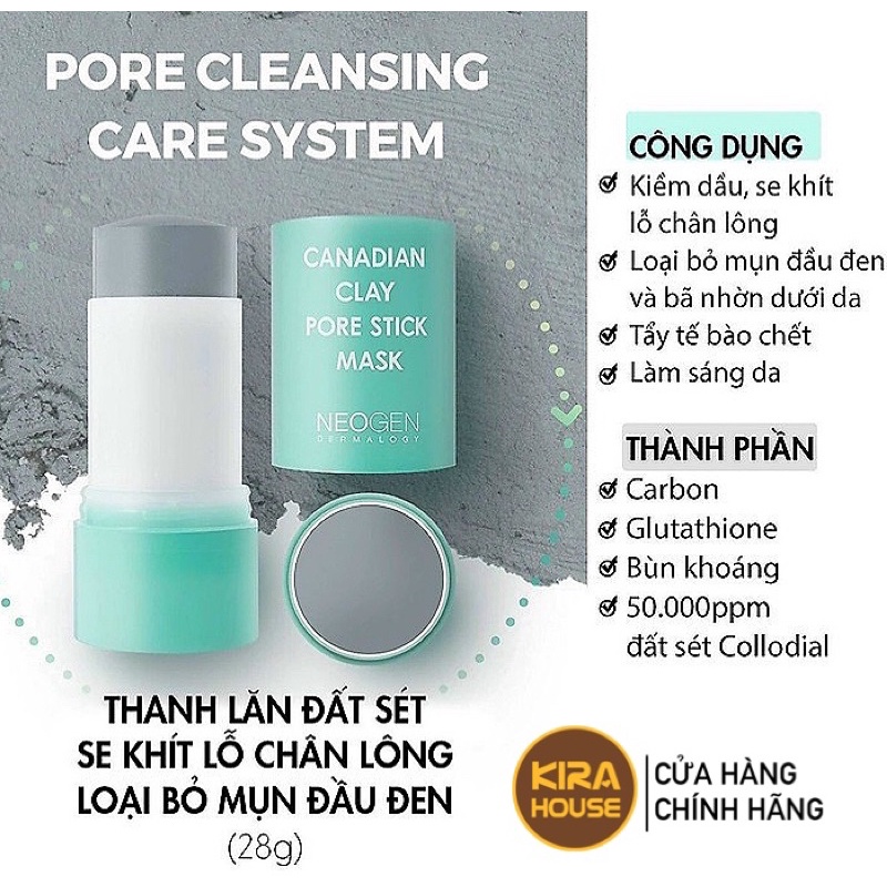 Mặt nạ đất sét bùn băng dạng thỏi NEOGEN Canadian Pore Stick Clay Mask 28g