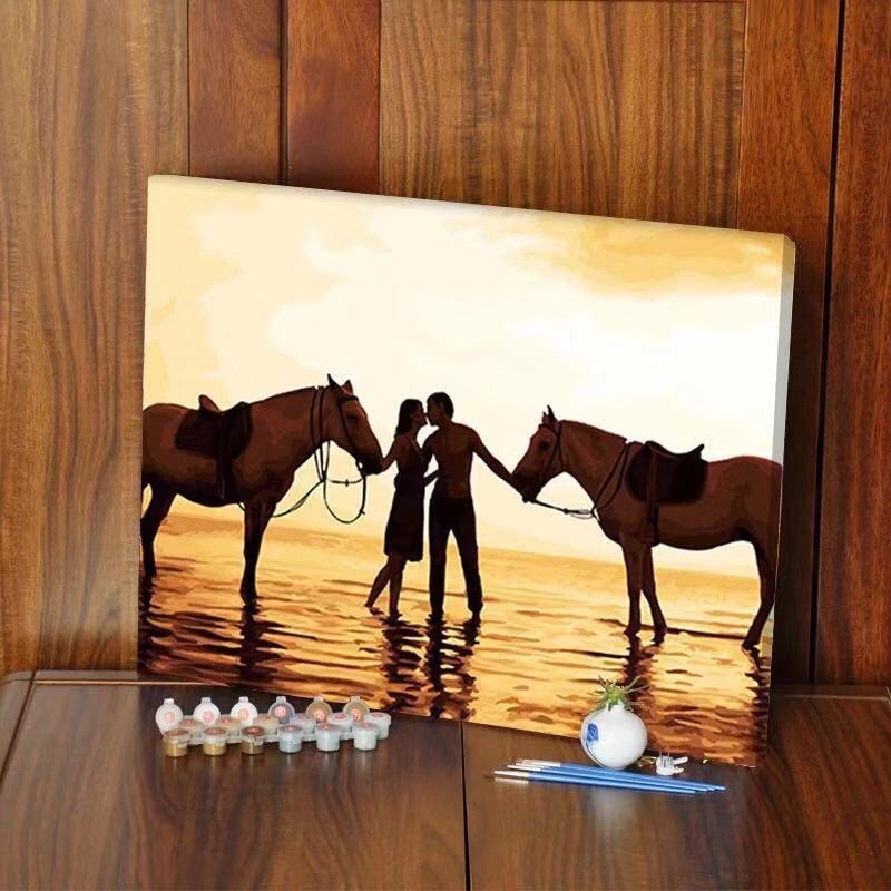 Tranh Sơn Dầu Tô Màu Số Hoá - MÃ ĐÁO THÀNH CÔNG - Có Khung, 03 Cọ Tô, Móc Treo