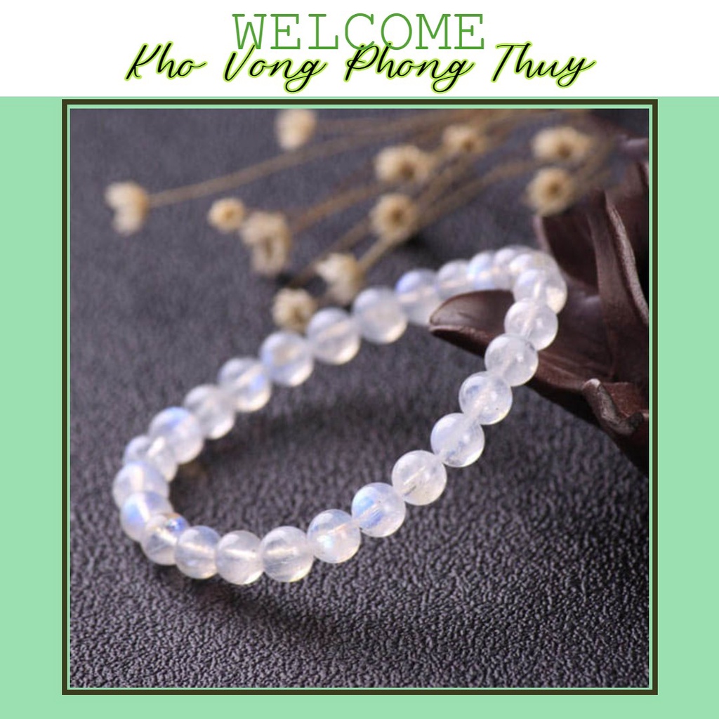 Vòng phong thủy TUDO Moonstone trắng ánh xanh hạt 5-6 mm cho nữ mệnh Kim và Thủy