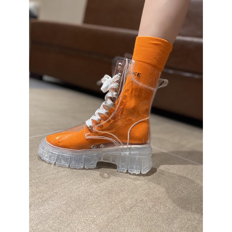 Giày boot nữ cao cổ trong suốt ✨ TẶNG 01 ĐÔI TẤT NGẪU NHIÊN ✨ Đế cao 5cm chống trơn trượt, chống mài mòn