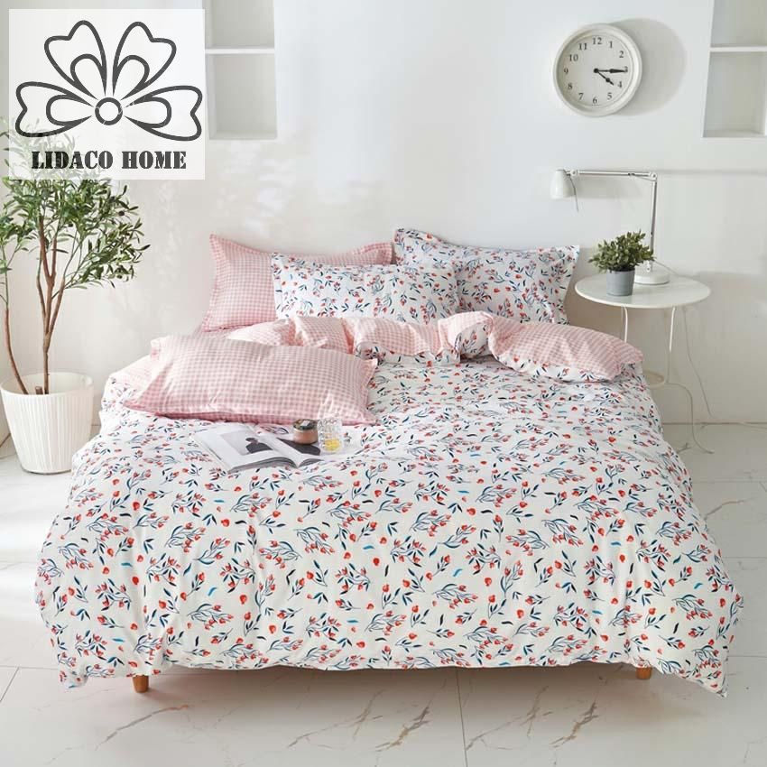 Bộ chăn ga gối cotton Lidaco - Hoa Lựu (SP001187)