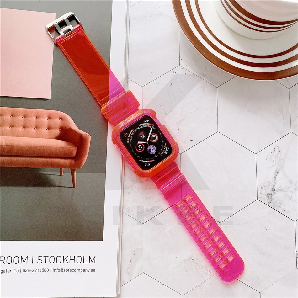 Dây đeo đồng hồ và vỏ bảo vệ trong suốt silicon TPU cho Apple Watch series SE 6 5 4 3 2 1 38mm 40mm dây 38mm 42mm 44M