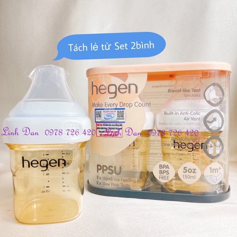 Tặng Sticker- Bình sữa Hegen chính hãng 60ml 150ml 240ml 330ml fullbox, tách set hỗ trợ đổi núm 1 2 3 Y tại Long Biên HN