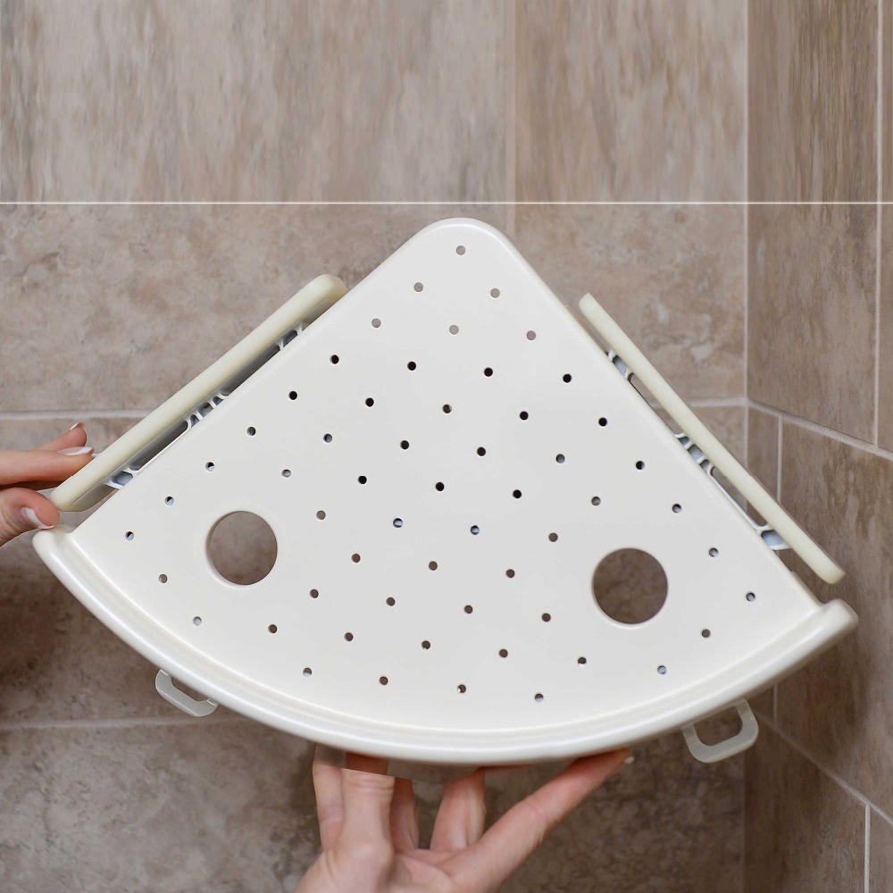 Kệ góc nhà tắm hút chân không chịu lực tốt kèm móc treo tiện lợi