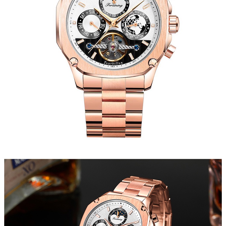 Đồng hồ Nam độc đáo Forsining dây thép - Đồng hồ nam lộ cơ dạ quang