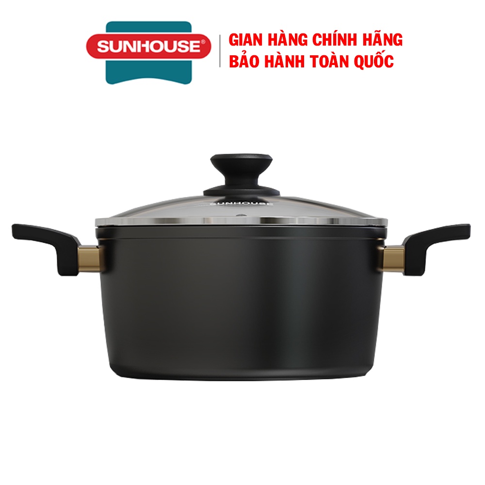 [New 2022] Nồi chống dính Ultra Titanium Sunhouse ST2210B, Có 3 kích thước 18,20,24cm, Tay cầm bakelite chống bỏng