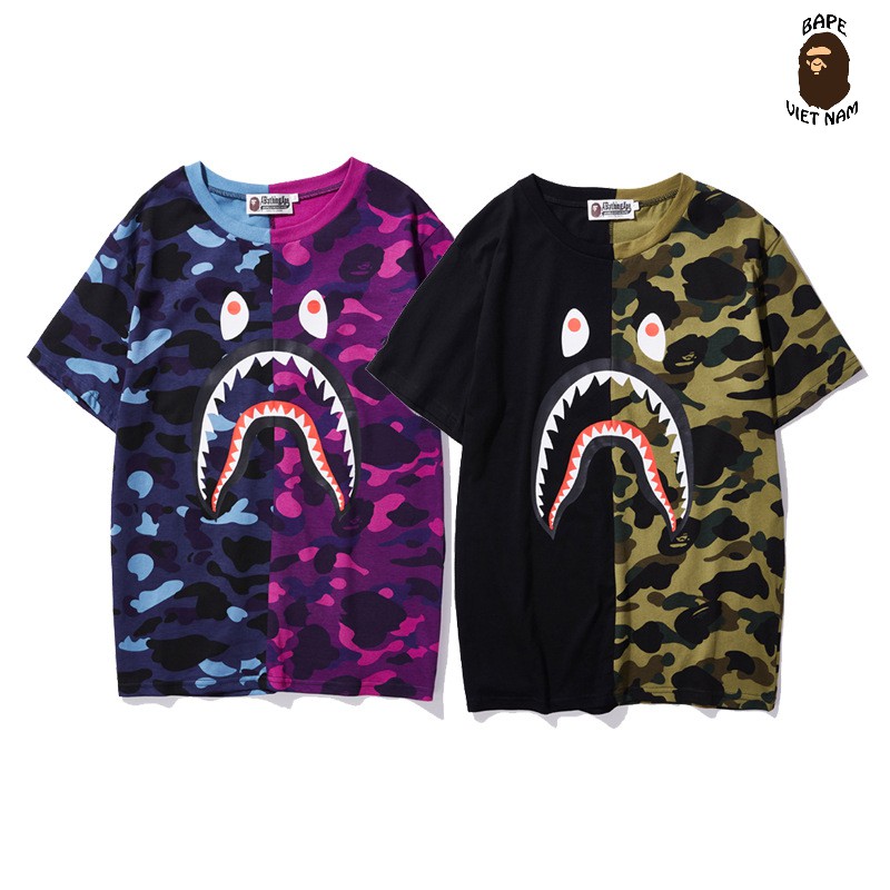 [Ảnh thật + FREESHIP] Tee Bape Shark Half Camo , Áo Thun Bape Cá Ngáo, Áo phông Bape Cá mập Bape chất Cotton VN | BigBuy360 - bigbuy360.vn