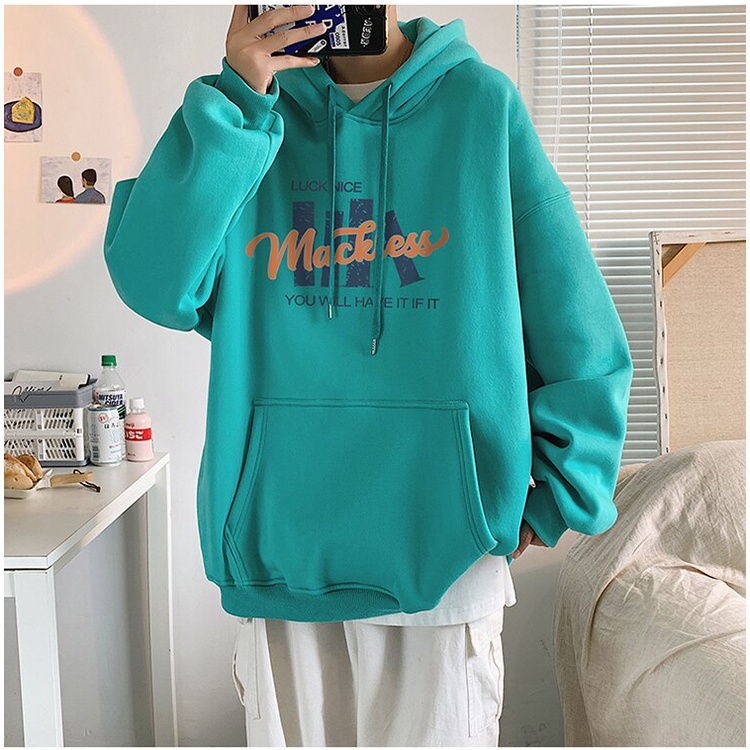 Áo Hoodie tay dài dáng rộng in chữ kiểu Hàn Quốc cá tính cho các cặp đôi