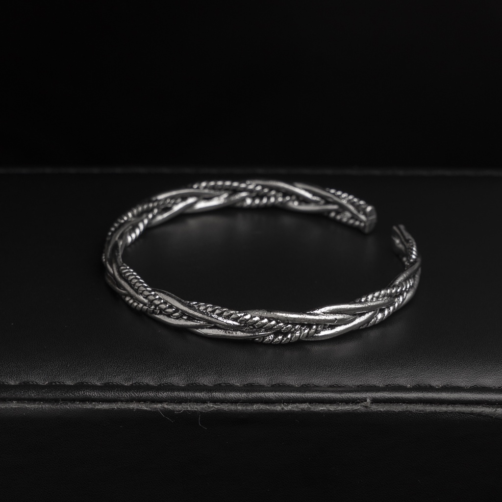 Vòng Tay Nam Lắc Tay Unisex Thời Trang Đeo Tay Nam Nữ Basic Merin Accessories Màu Bạc Đen Titan - Vòng Weave