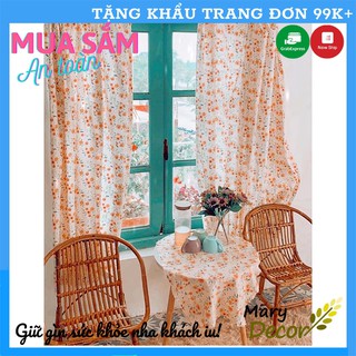 Rèm cửa đẹp trang trí vải bố linen đậm chất vintage - họa tiết Hoa nhí hồng vàng nhạt R-A08