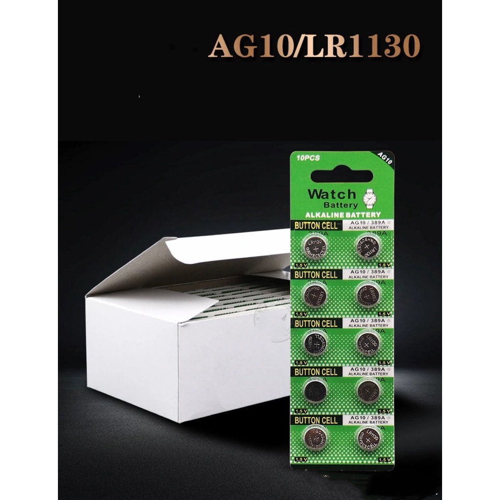 Vỉ 10 viên PIN AG10, SG10, G10-A, SR54, LR54, 189, 387, 389, 390, LR1130, SR1130 1,5v hàng chuẩn