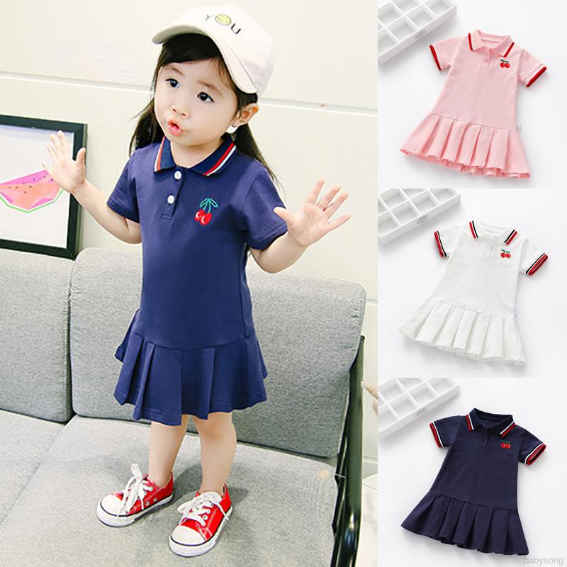Đầm thun polo tay ngắn in hình quả cherry cho bé gái