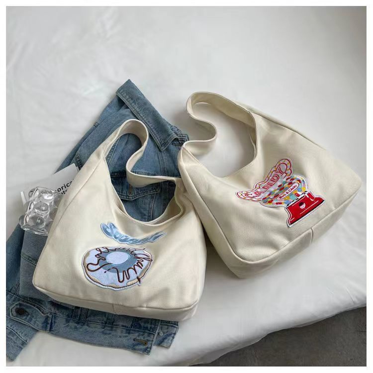 Túi Xách Canvas Hình Bánh Donut Sức Chứa Lớn Dễ Phối Đồ Thiết Kế 2 Kiểu Lựa Chọn Cho Nữ