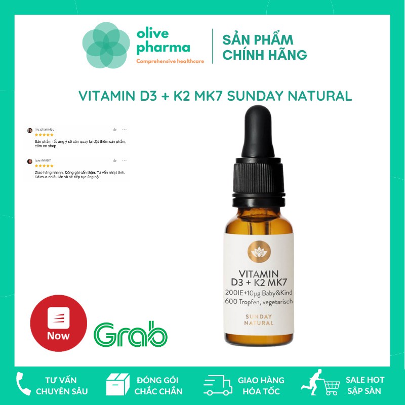 Vitamin D3+K2 MK7 cho trẻ 0-4 tuổi, 600 giọt 20ml