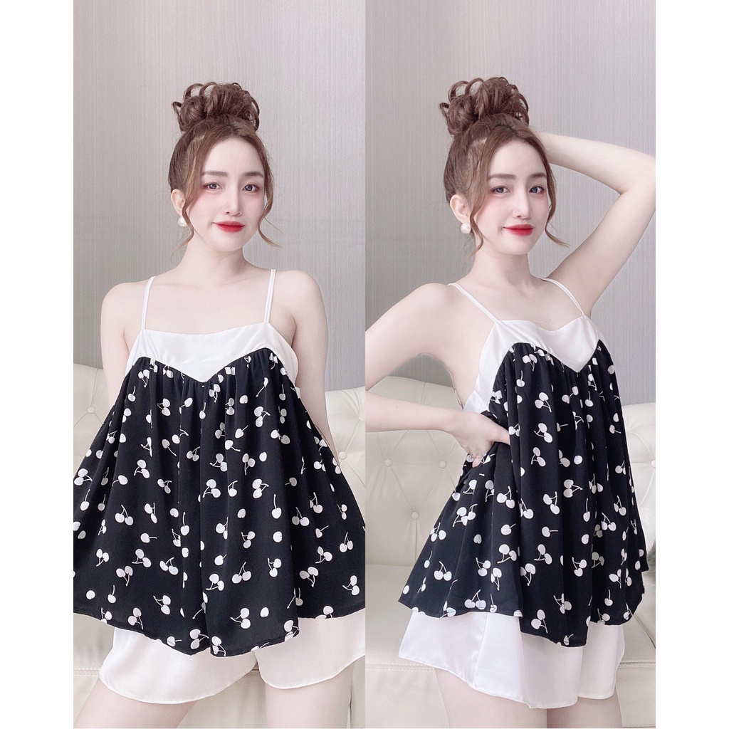 Đồ Ngủ Sexy Nữ, Bộ Hai Dây 4 Tầng Chất Chiffon freesize 40-70Kg