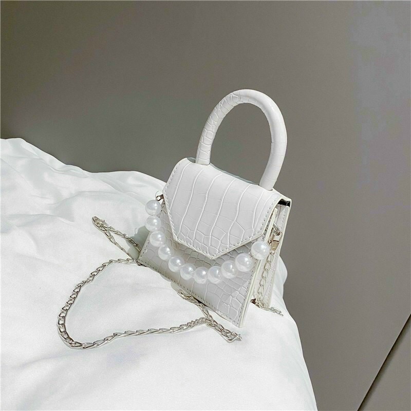 Túi Đeo Chéo Mini Phối Quai Ngọc, Túi Xách Nữ Da Rắn