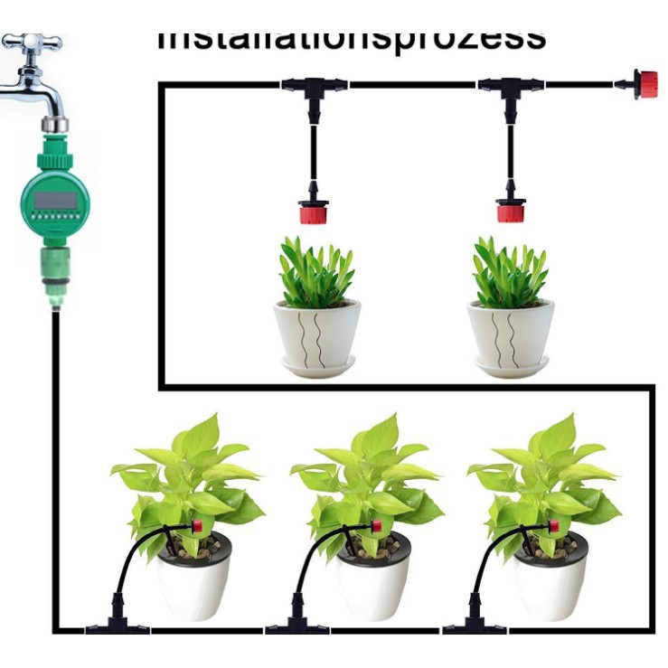 Combo bộ tưới cây tự động gồm 30 đầu tưới, 25m dây dẫn nước, 1 van điều khiển cấp nước tự động và đầy đủ phụ kiện khác.