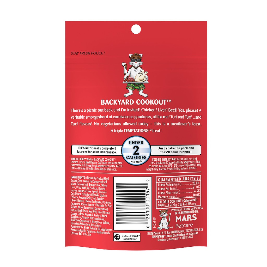 Bánh thưởng Cho Mèo Temptation Vị Gan và Thịt Bò Temptations Mixups Backyard Cookout Cat Treats 3oz