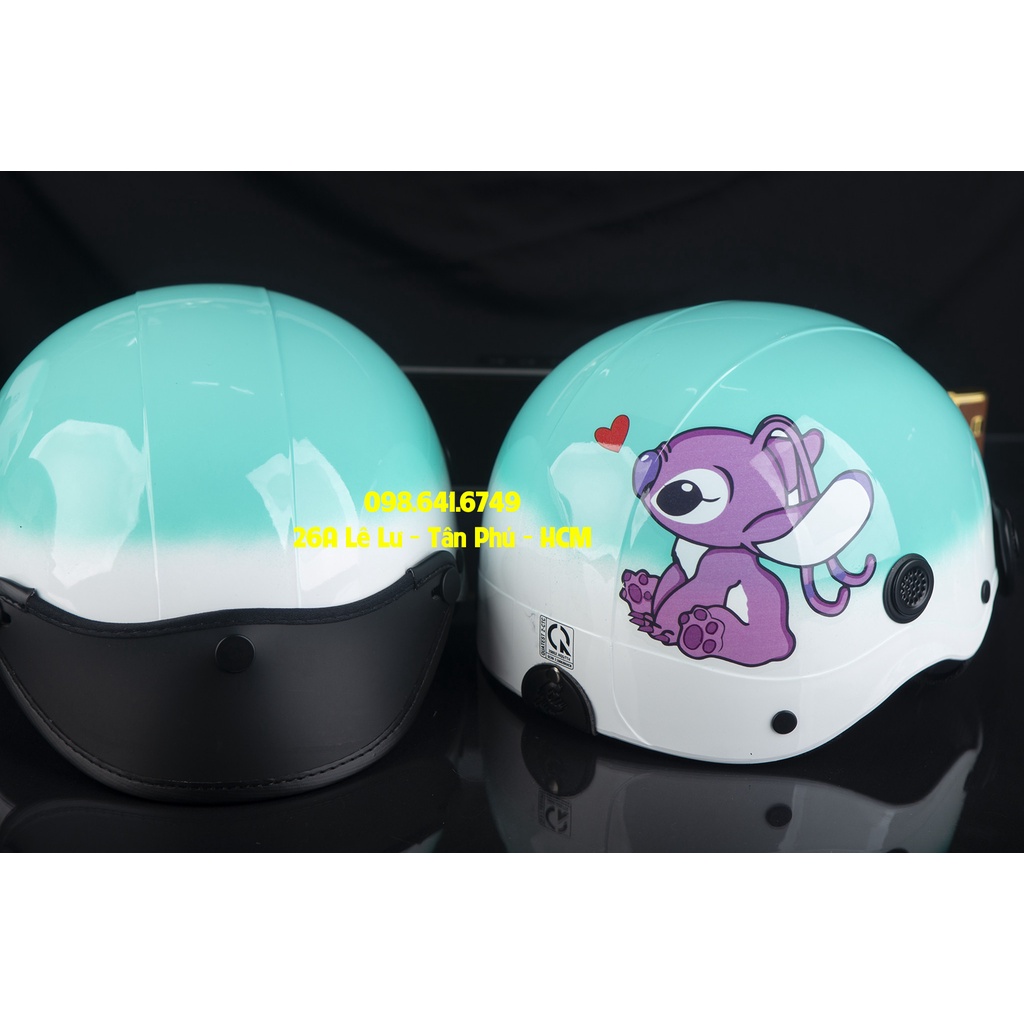 MŨ NÓN BẢO HIỂM NGƯỜI LỚN Cặp đôi Stich Hồng - Trắng Xanh