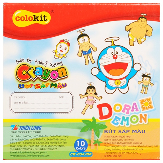 Hộp 10 Bút Sáp Màu Doraemon - Colokit CR-C04/DO (Mẫu Bao Bì Giao Ngẫu Nhiên)