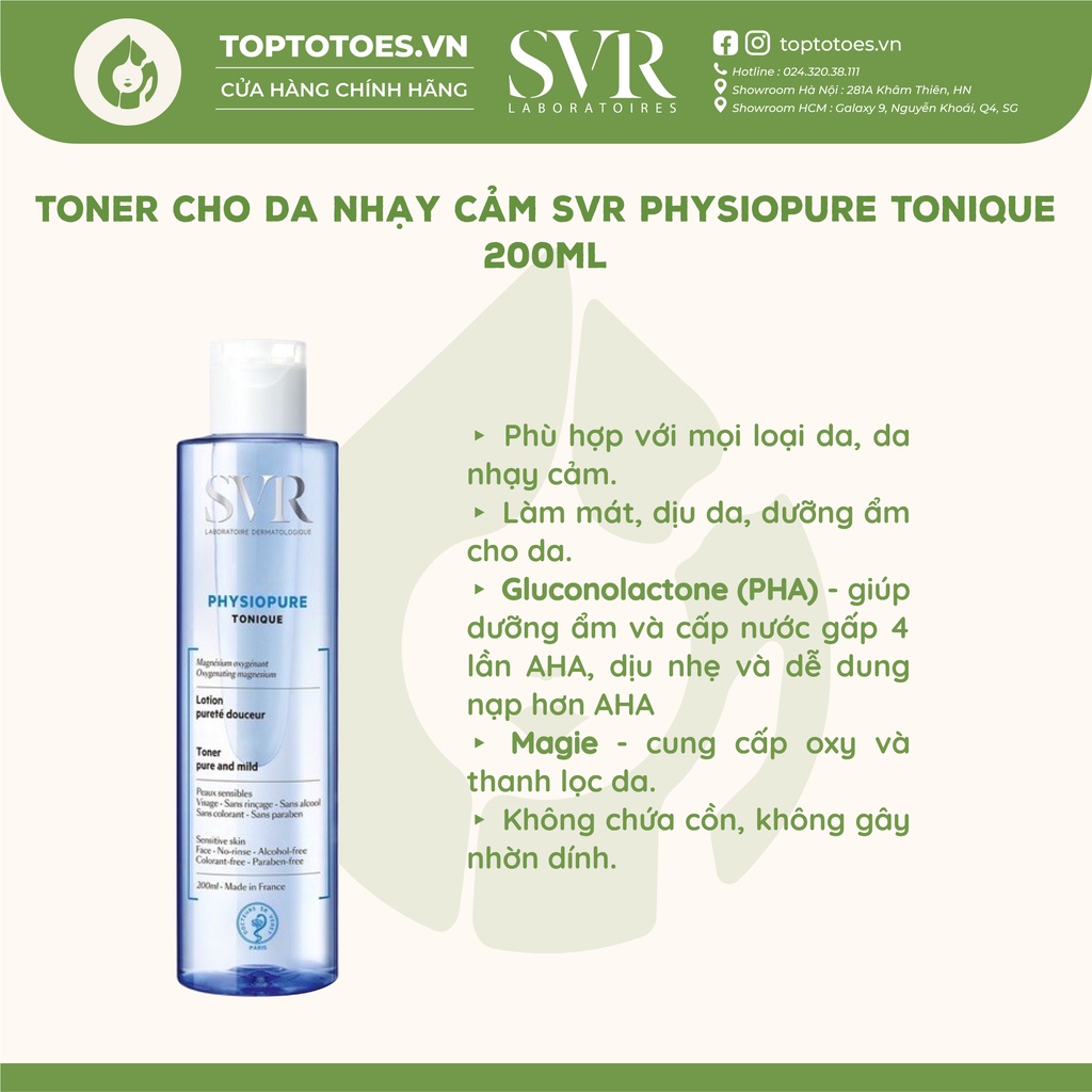 Toner cho da nhạy cảm SVR Physiopure Tonique 200ml [NHẬP KHẨU CHÍNH HÃNG 100%]