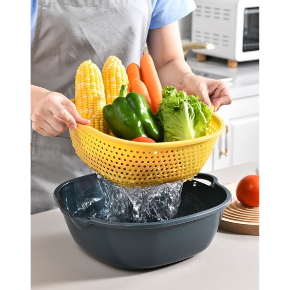 Bộ Chậu Rổ Nhựa 6 Món Đa Năng Đựng Thực Phẩm Rau Củ Quả