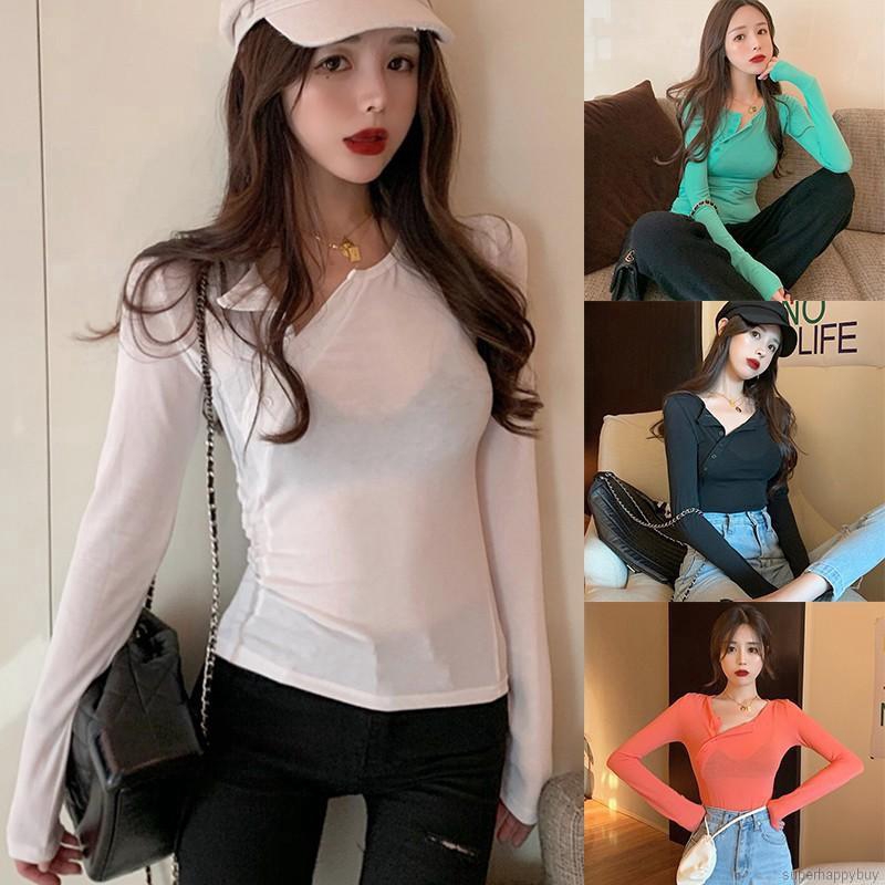 Áo thun nữ tay dài mỏng màu trơn