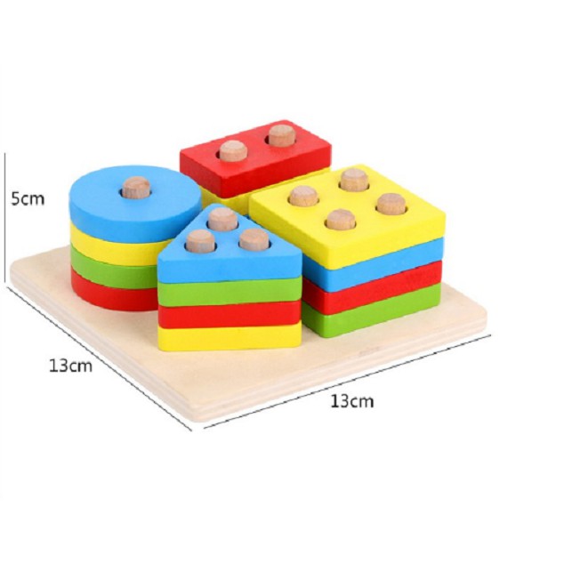 Combo sét 6 món đồ chơi giáo dục luồn hạt - sâu gỗ - đàn gỗ - cầu vồng - thả hình 4 trụ - đồng hồ xâu hạt - cho bé phát