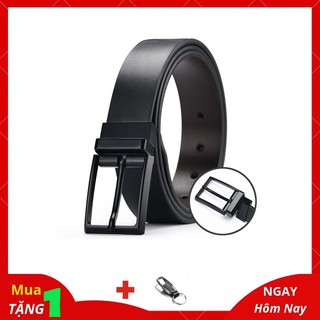 Thắt Lưng Nam Da Bò Thật Khoá Xoay 2 Mặt Đen Nâu - Dây nịt nam [ Tặng Kèm Móc Khóa Thời Trang ]