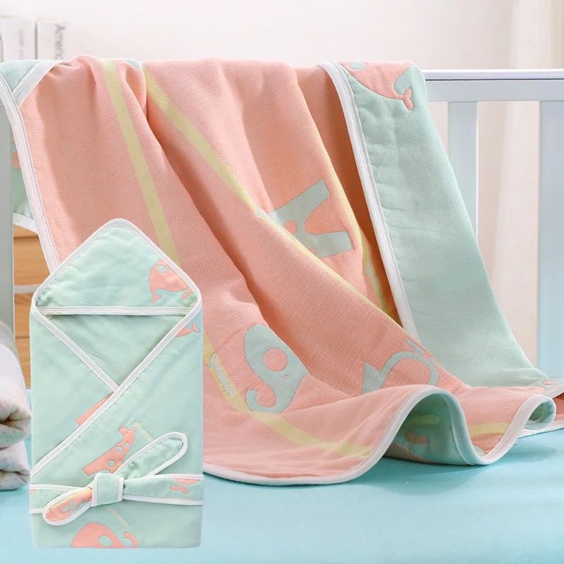 Chăn ủ cho bé sơ sinh khăn tắm có mũ 6 lớp chăn đắp mùa hè thấm hút vượt trội chất liệu an toàn