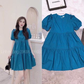 Váy xanh bèo vai li 3 tầng size m