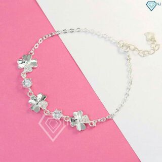 Lắc tay bạc nữ hình cỏ 4 lá may mắn